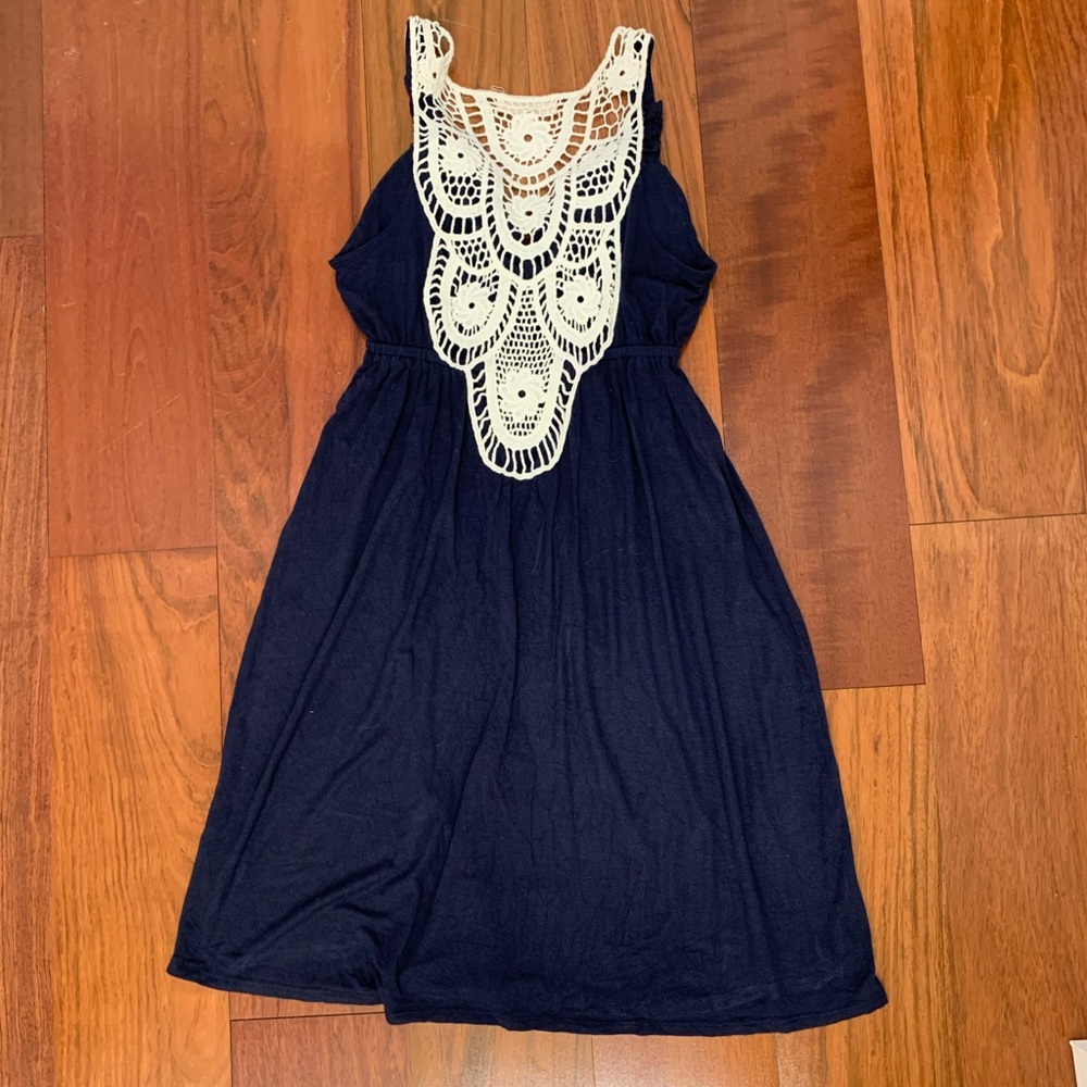 Navy Crochet Racerback Sundress